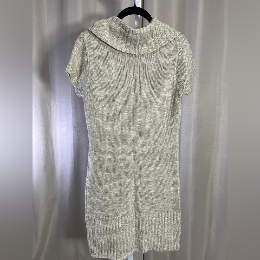 Red Paint Button Up Knit Dress Sweater Dress Short Sleeve Beige - Picture 2 of 3